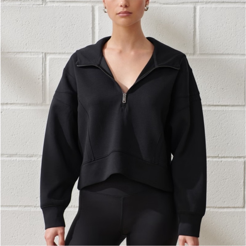 Abercrombie & Fitch YPB Neoknit Half Zip Cropped Hoodie Sweatshirt Sweater Black